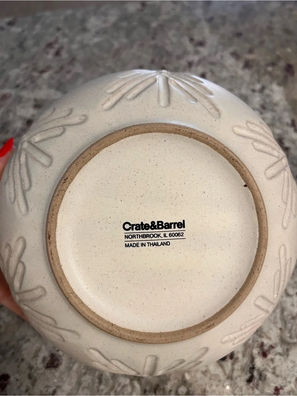 Crate&Barrel Sandstone Ceramic Orb Planter with Geometric Relief